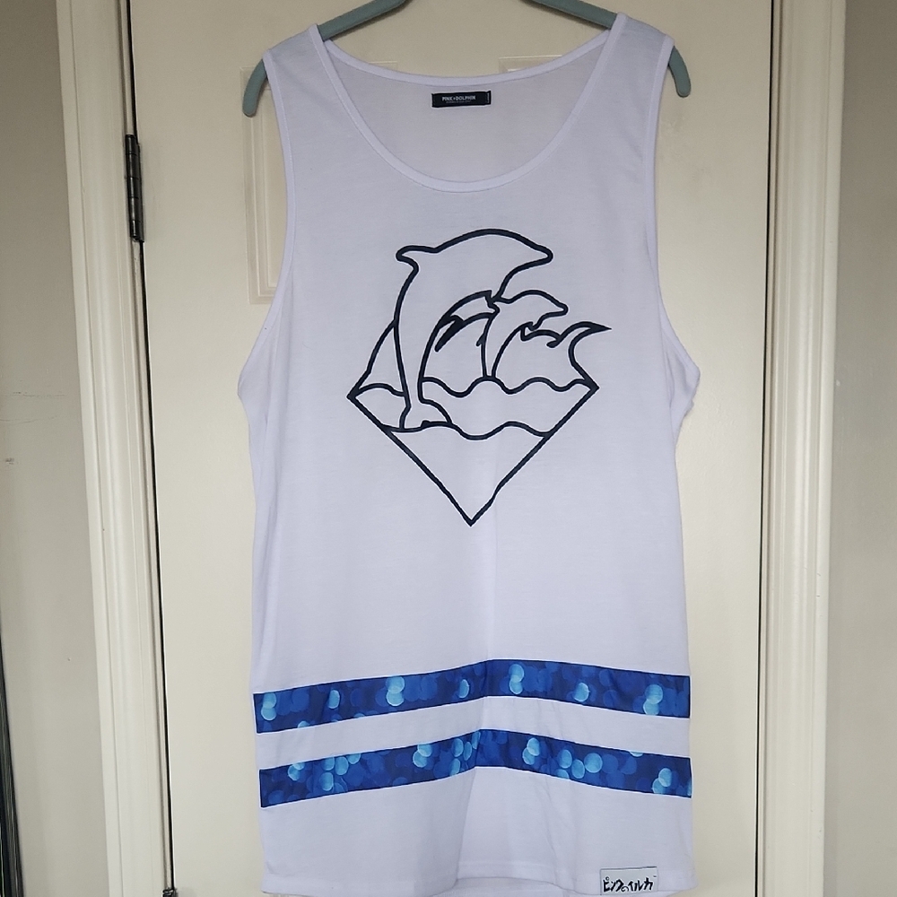 Pink Dolphin White and Blue Graphic Tank Top